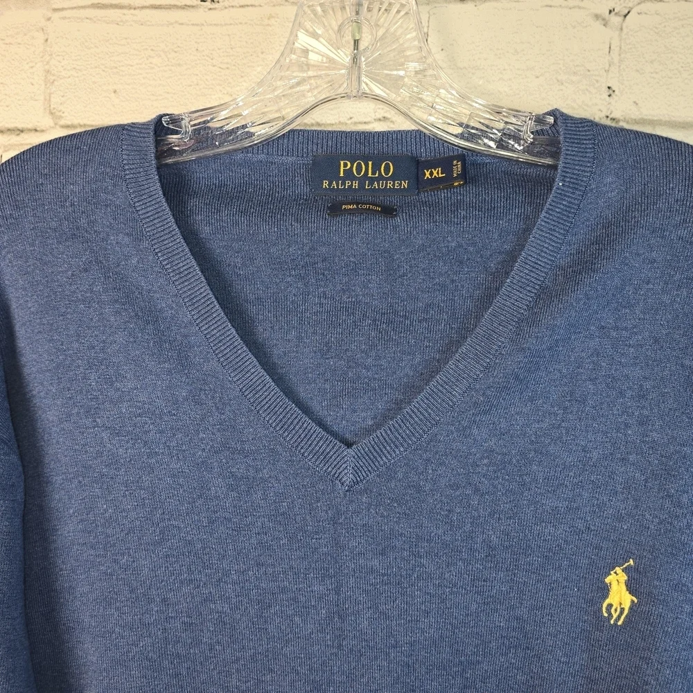 POLO RALPH LAUREN V NECK SWEATER PULLOVER SLATE BLUE PIMA COTTON MENS XXL